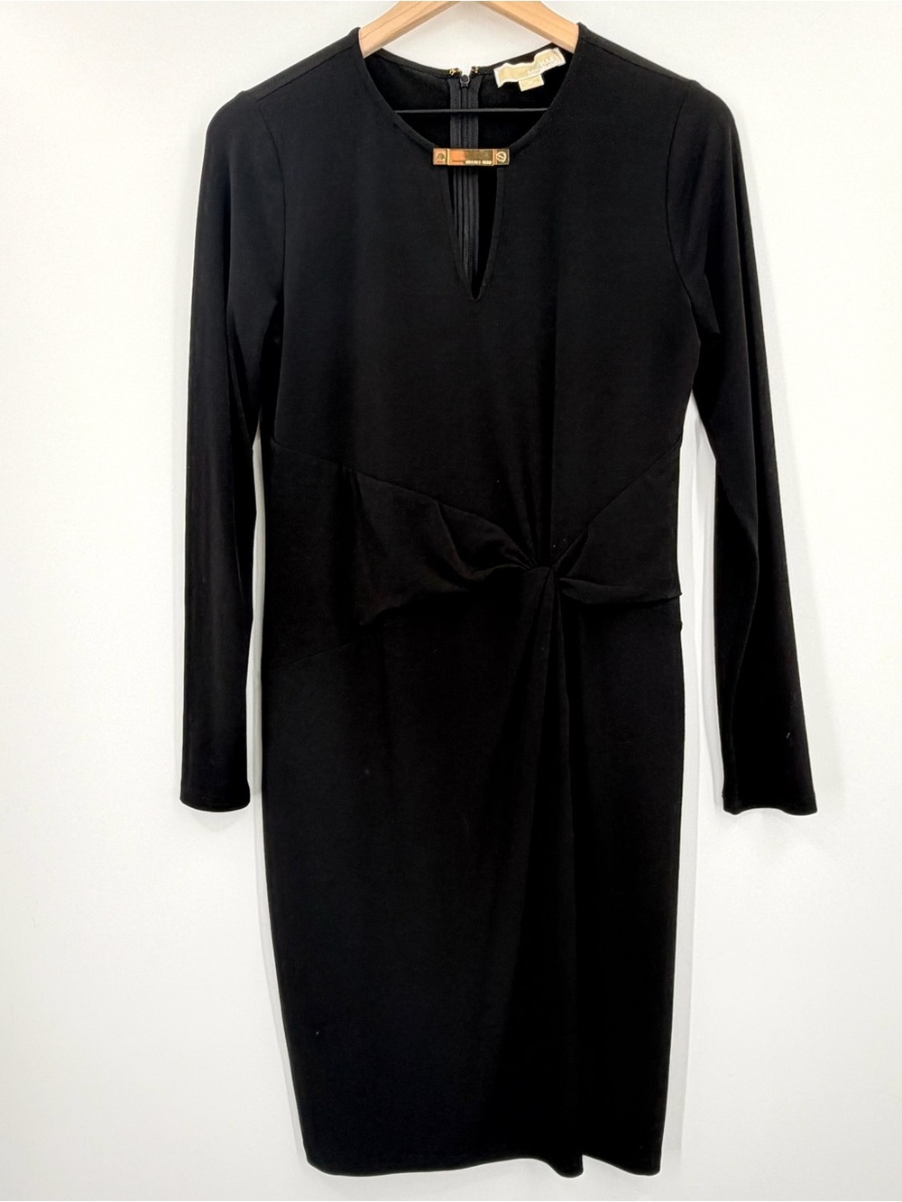 Michael Kors Black Knot Front Gold Bar Long Sleeve Dress M